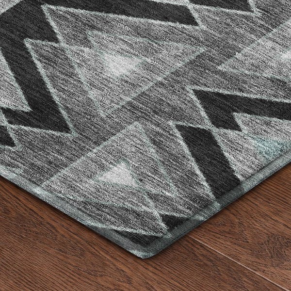 Mayfield Premium Machine Washable Abstract AMF2560 Black 8 ft. x 8 ft. Round Rug