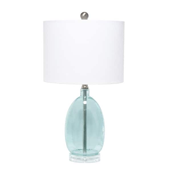 Lalia Home 22 in. Clear Blue Oval Glass Table Lamp with White Drum Shade