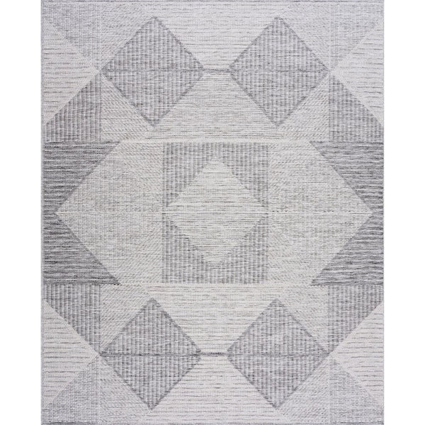Tayse Rugs Bailey Gray 8 ft. x 10 ft. Transitional Geometric Flat Weave Polypropylene Rectangle Indoor/Outdoor Area Rug