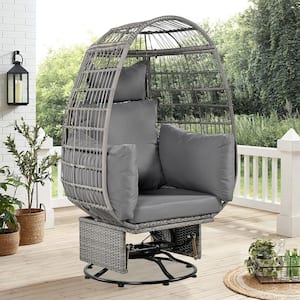 Grey Wicker Outdoor Rocking Chair Rattan Egg Chair with Grey Cushions and Rocking Function