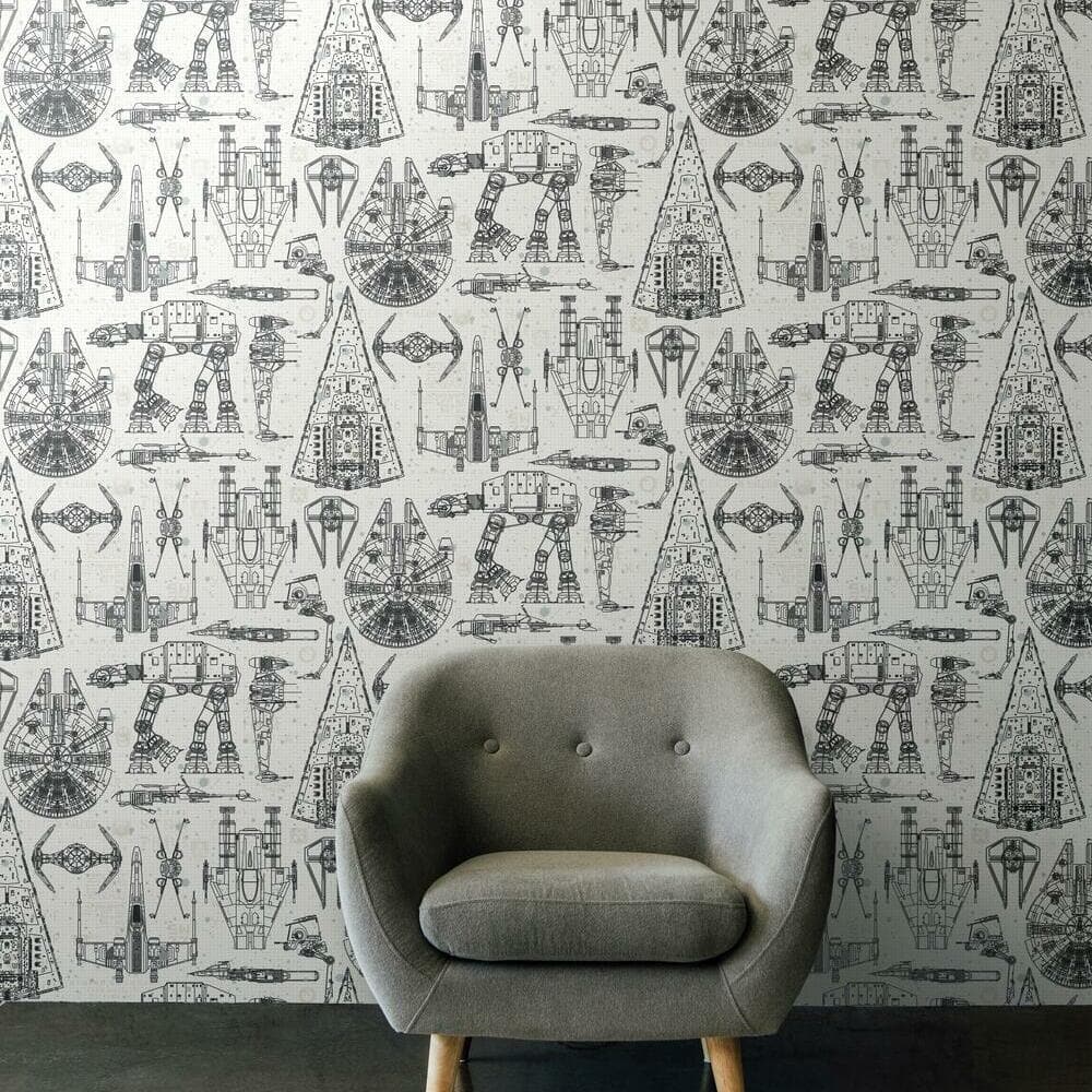 Gray Star Wars Blueprint Peel and Stick Wallpaper Roll