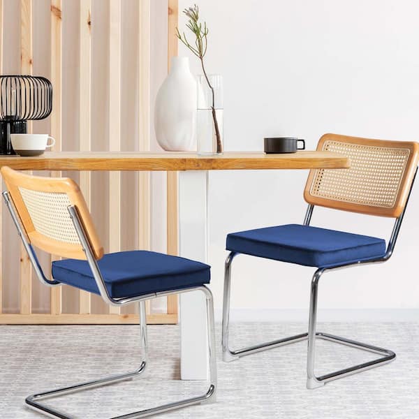 LuckByte Outdoor Metal Lounge Chair With Dark Blue Cushion, Chrome
