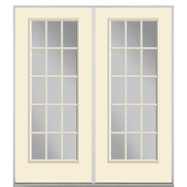 Masonite 60 in. x 80 in. Golden Haystack Steel Prehung Right-Hand Inswing 15-Lite Clear Glass Patio Door without Brickmold