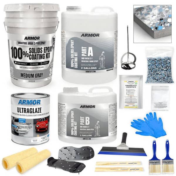 3 gal. Gray Gloss 2-Part 600 sq.ft. Epoxy Kit Interior Industrial Concrete Basement & Garage Epoxy Floor Paint Kit