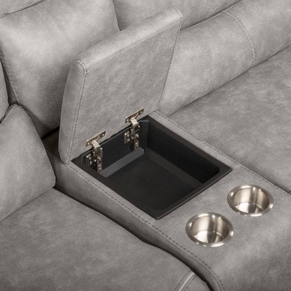 Kamari Gray Fabric Three-Piece Sectional with Round Arm and Cup Holder
