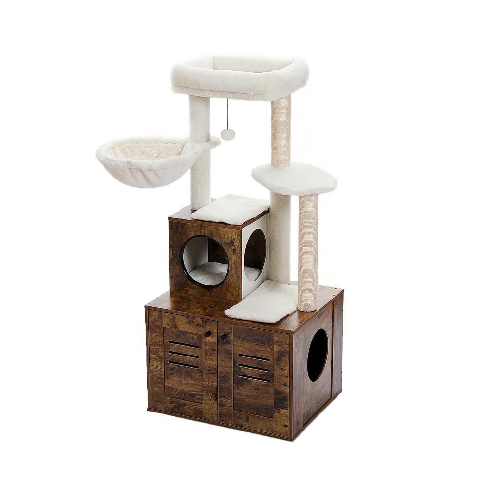 Medium to Large Cat Wood Cat Condo with Litter Box Included-Modern Cat Tree Brown price history on PriceWatchPro