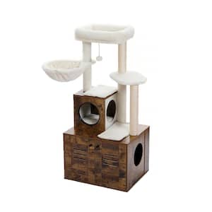 Medium to Large Cat Wood Cat Condo with Litter Box Included-Modern Cat Tree Brown