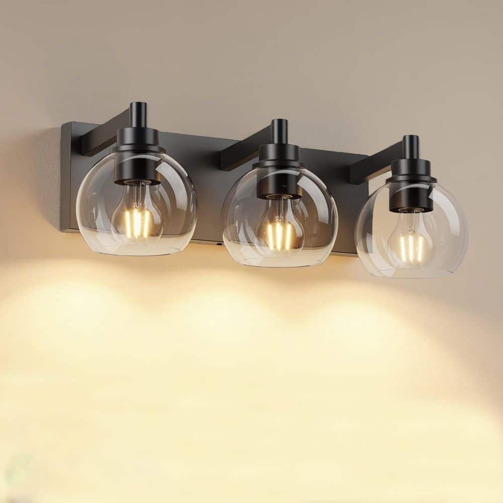 19 in. 3-Light Matte Black and Metal Vanity Light with Clear Glass Shades for Bathroom (Bulbs Not Included) price history on PriceWatchPro