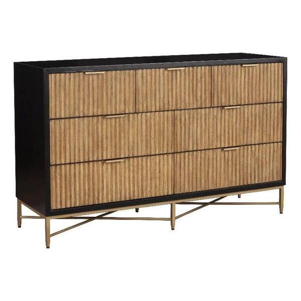 Benjara Black, Gold and Brown 7-Drawer Mahogany Wood Dresser
