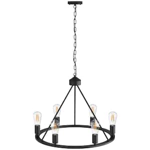 6-light Black Modern Wagon Wheel Chandelier for Any Room with no bulbs included