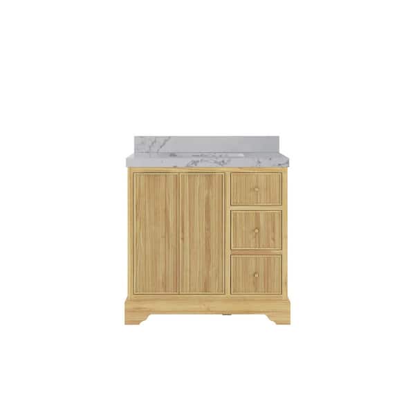 Willow Collections Austin Teak 36 in. W x 22 in. D x 36 in. H Single Sink Bath Vanity Center in Whitewashed with 2" Venatino Quartz Top