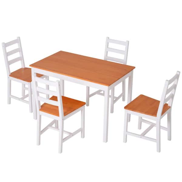 HOMCOM White 5-Piece Wood Dining Set with 4-Chairs