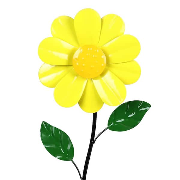 Exhart 5 in. W Mini Kinetic Daisy 1.33 ft. Yellow Metal Garden Stake