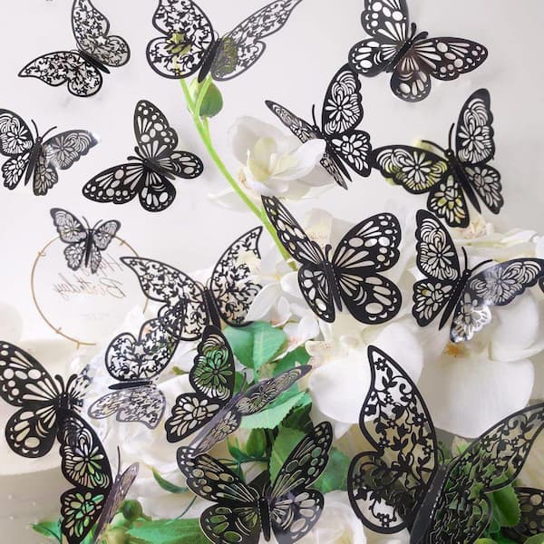 72-Piece 4.7 in. x 4.7 in. Black 3D Removable Butterfly Wall Decal