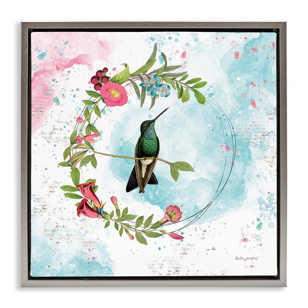 Hummingbird within Wreath by Katie Pertiet Gray Floater Frame Animal Graphic Art Print 18 in. x 18 in. price history on PriceWatchPro