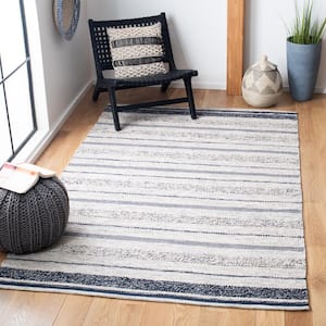 Striped Kilim Ivory Navy Doormat 3 ft. x 5 ft. Striped Area Rug