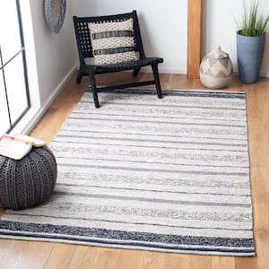 Striped Kilim Ivory Navy 5 ft. x 8 ft. Striped Area Rug