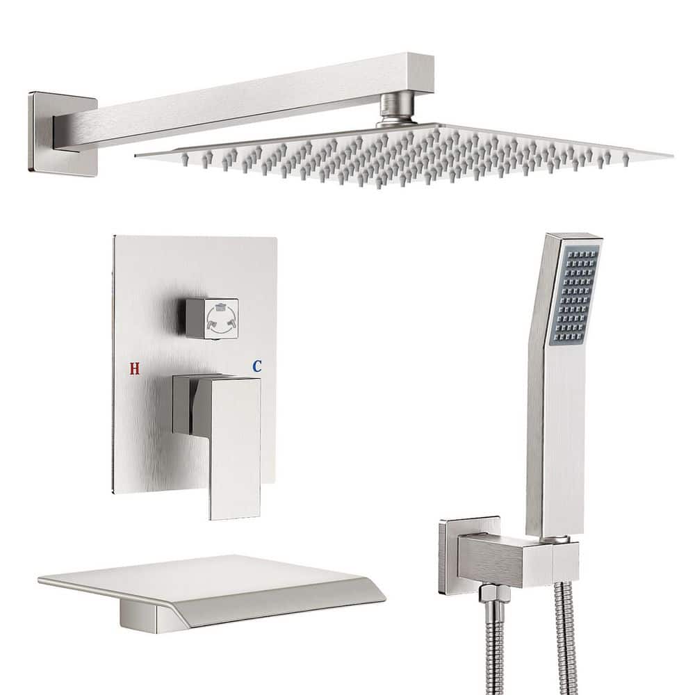 12in. Shower Head Double Handle 3-Spray Tub and Shower Faucet Shower Combo 2.5 GPM in Brushed Nickel Valve Included price history on PriceWatchPro