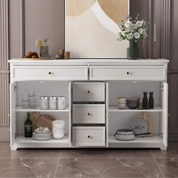 FUFU&GAGA White Wooden Sideboard with 2 Large Drawers, 3 Small