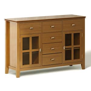 Artisan Solid Wood 54 in. Wide Transitional Sideboard Buffet Credenza in Honey Brown
