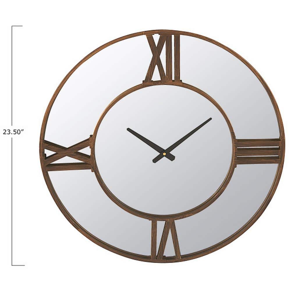 Oversized Antiqued Bronze Metal Wall Clock Mirror