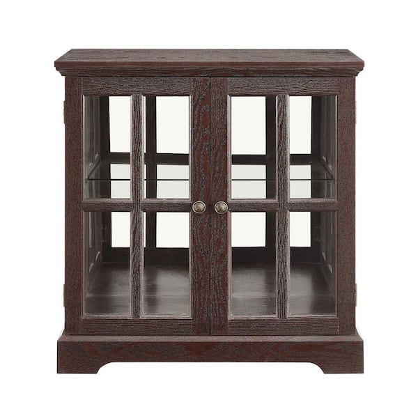 30.32 in.W x 15.75 in.D x 32.09 in.H LED Curio Display Cabinet Pantry,Antique Retro Design w/Adjustable Shelve in Cherry