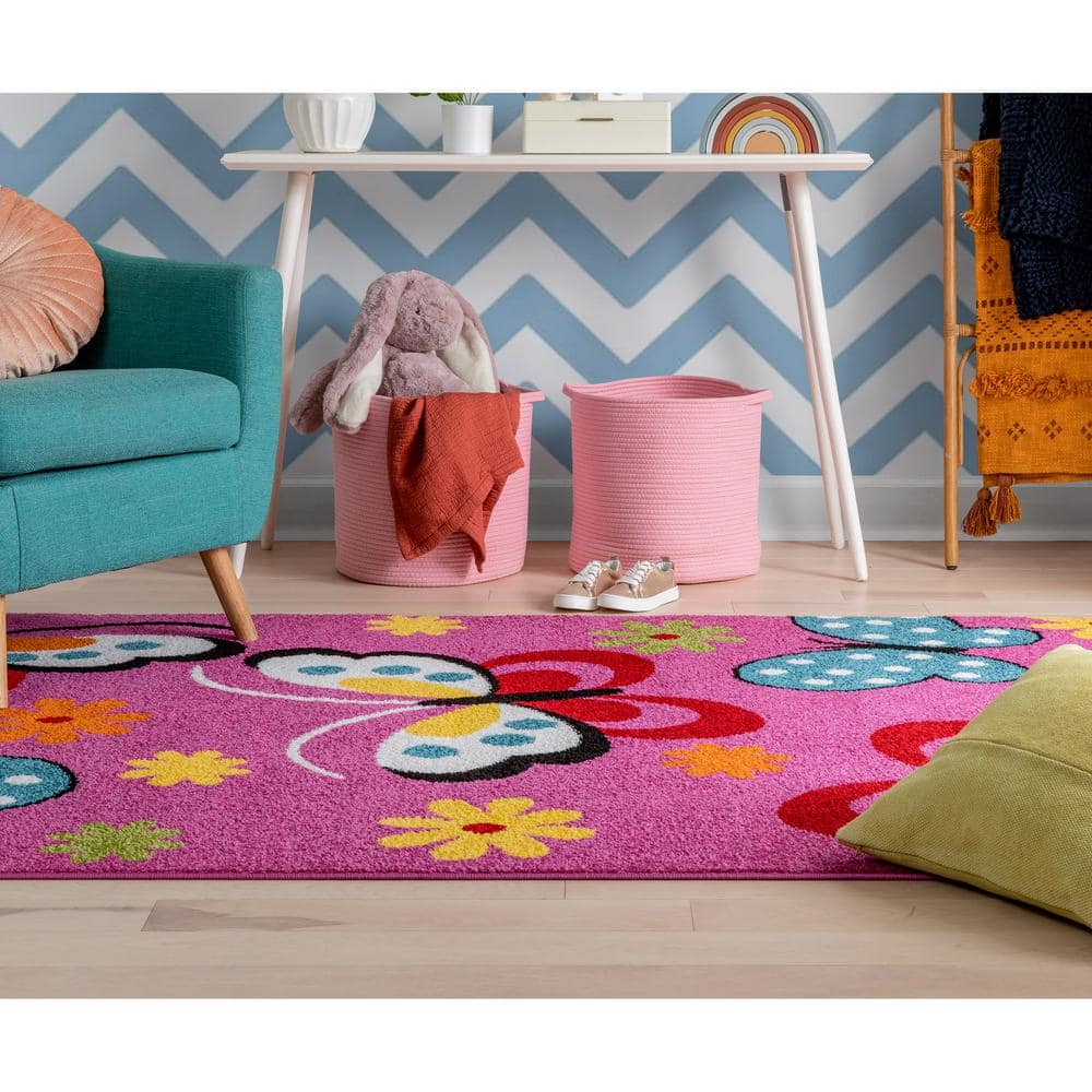 StarBright Pink Geometric Butterfly Kids Area Rug 3'3" x 5'