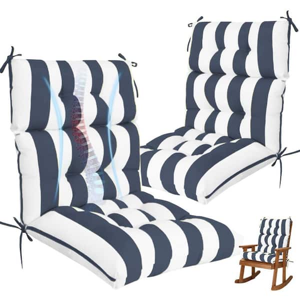 High Back Chair Cushions Set of 2,44 in. x 22 in. x 4 in. Thick Replacement Cushions for Outdoor Patio Navy White
