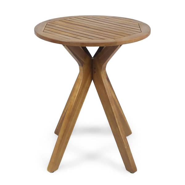 Noble House Stamford Teak Brown Round Wood Outdoor Bistro Table with X-Legs