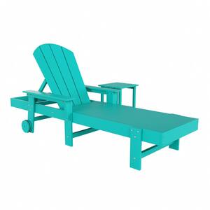 Laguna Turquoise 2-Piece Fade Resistant Plastic Outdoor Adirondack Reclining Portable Chaise Lounge Armchair, Table Set