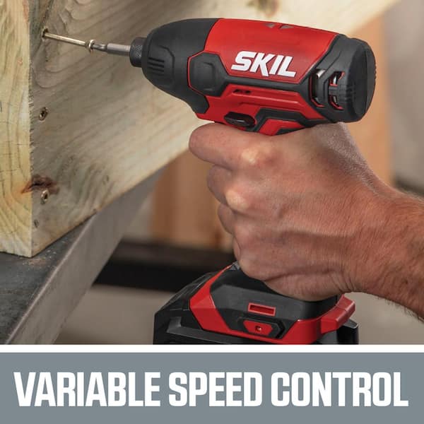 Skil Pwr Core 20 Volt Lithium Ion Cordless Drill Driver Impact Driver Combo 2 0ah Battery And Charger Included Cb739001 The Home Depot