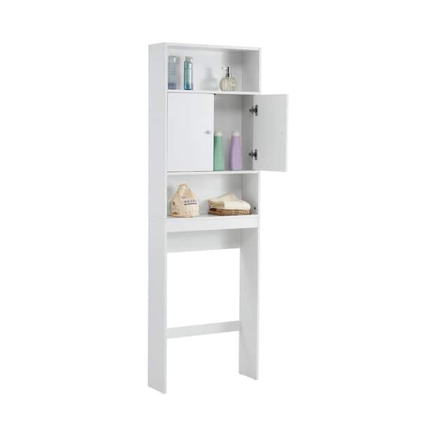 WarmieHomy 7.87 in. W x 76.77 in. H x 24.8 in. D White Over The Toilet Storage Shelf Bathroom Space Saver with 3-Shelves