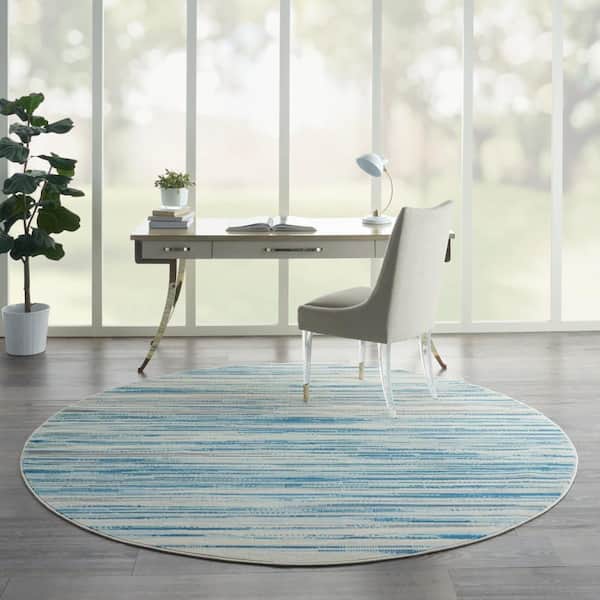 Jubilant Blue 8 ft. x 8 ft. Modern Ombre Brushstroke Round Area Rug