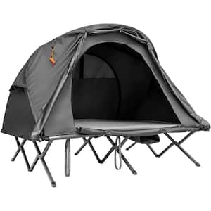 2-Person Gray Outdoor Folding Camping Tent Elevated Tent with External Cover
