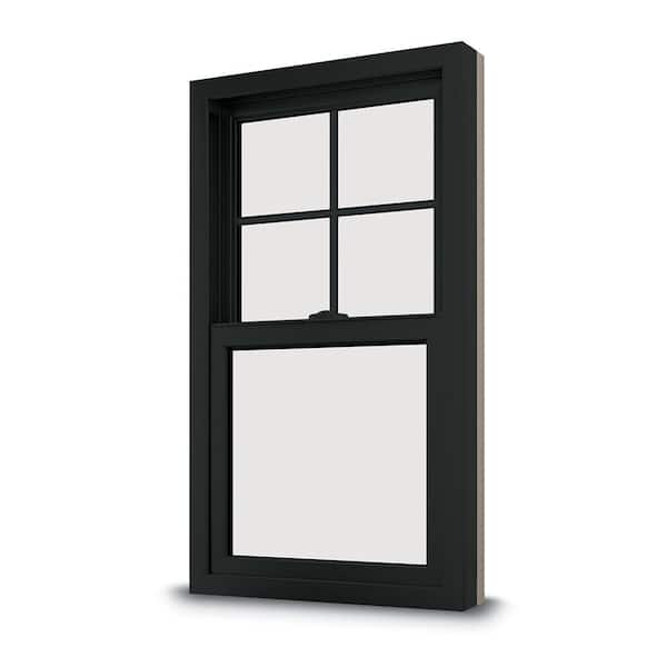 100 Series 23.5 in. x 35.5 in. Black Single-Hung Composite Window w/ Black Interior and Hardware Low-E Glass and Grilles