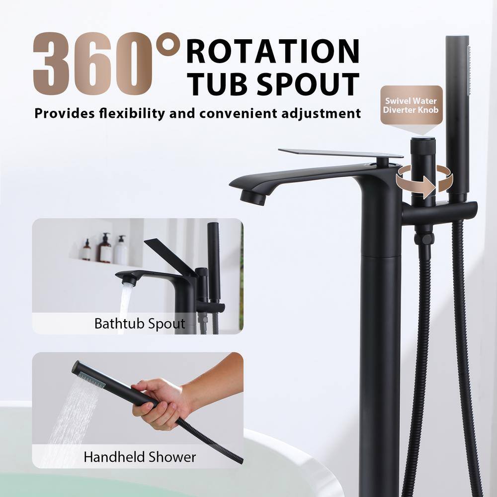 Matte Black Freestanding Tub Filler Faucet with Handheld Shower