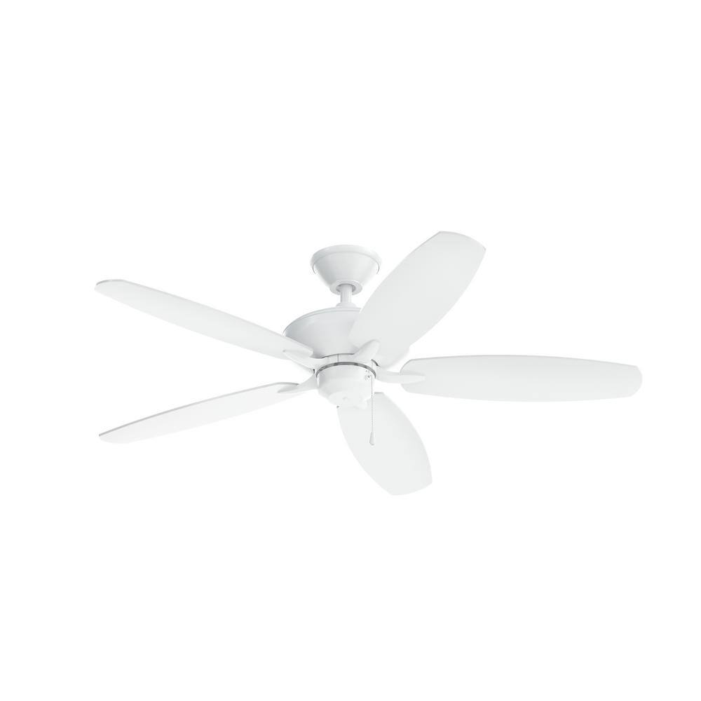 KICHLER Renew 52 in. Indoor Matte White Dual Mount Ceiling Fan with Pull Chain for Bedrooms or Living Rooms