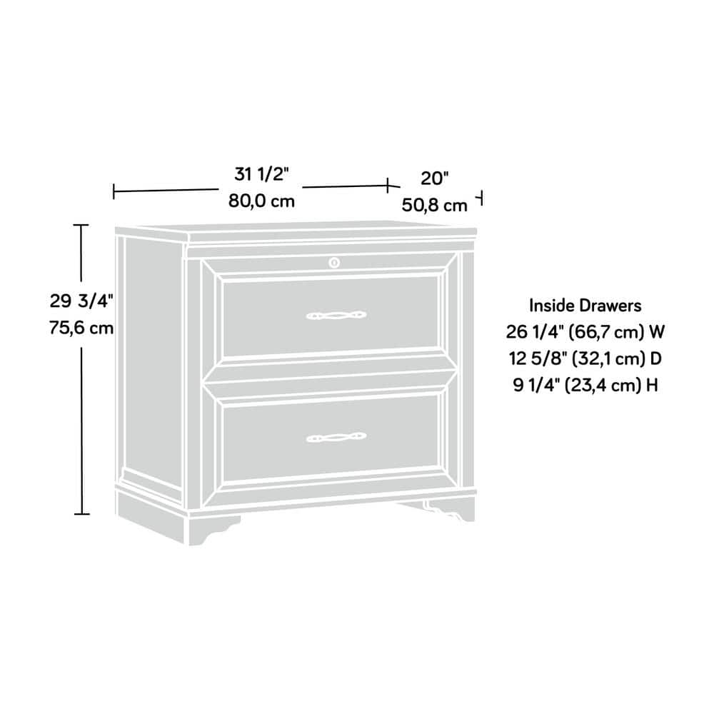 Brushed Oak 2-Drawer Lockable Lateral File Cabinet