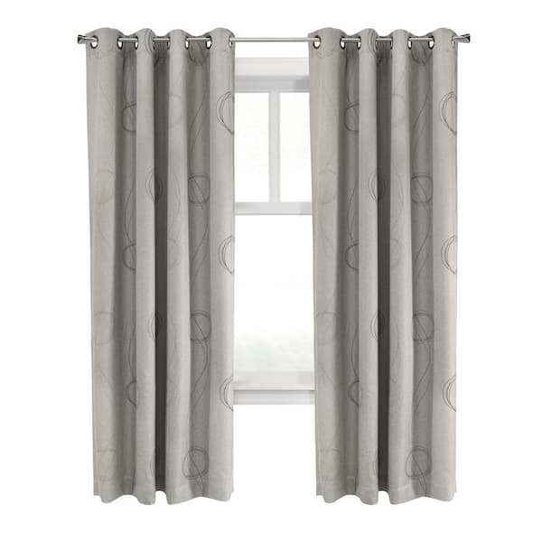 THERMALOGIC Brooke Printed Grey Polyester Smooth 54 in. W x 95 in. L Grommet Indoor Room Darkening Curtain (Single-Panel)