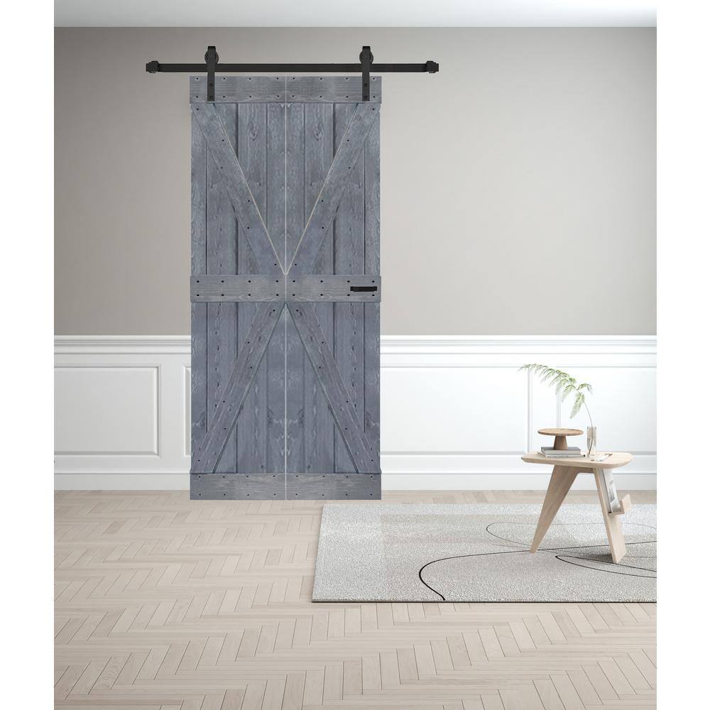 Dark Gray Solid Spruce Wood Bi-Fold Barn Door with Hardware Kit