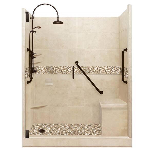 American Bath Factory Roma Freedom Luxe Hinged 32 in. x 60 in. x 80 in. Left Drain Alcove Shower Kit in Brown Sugar and Old Bronze Hardware