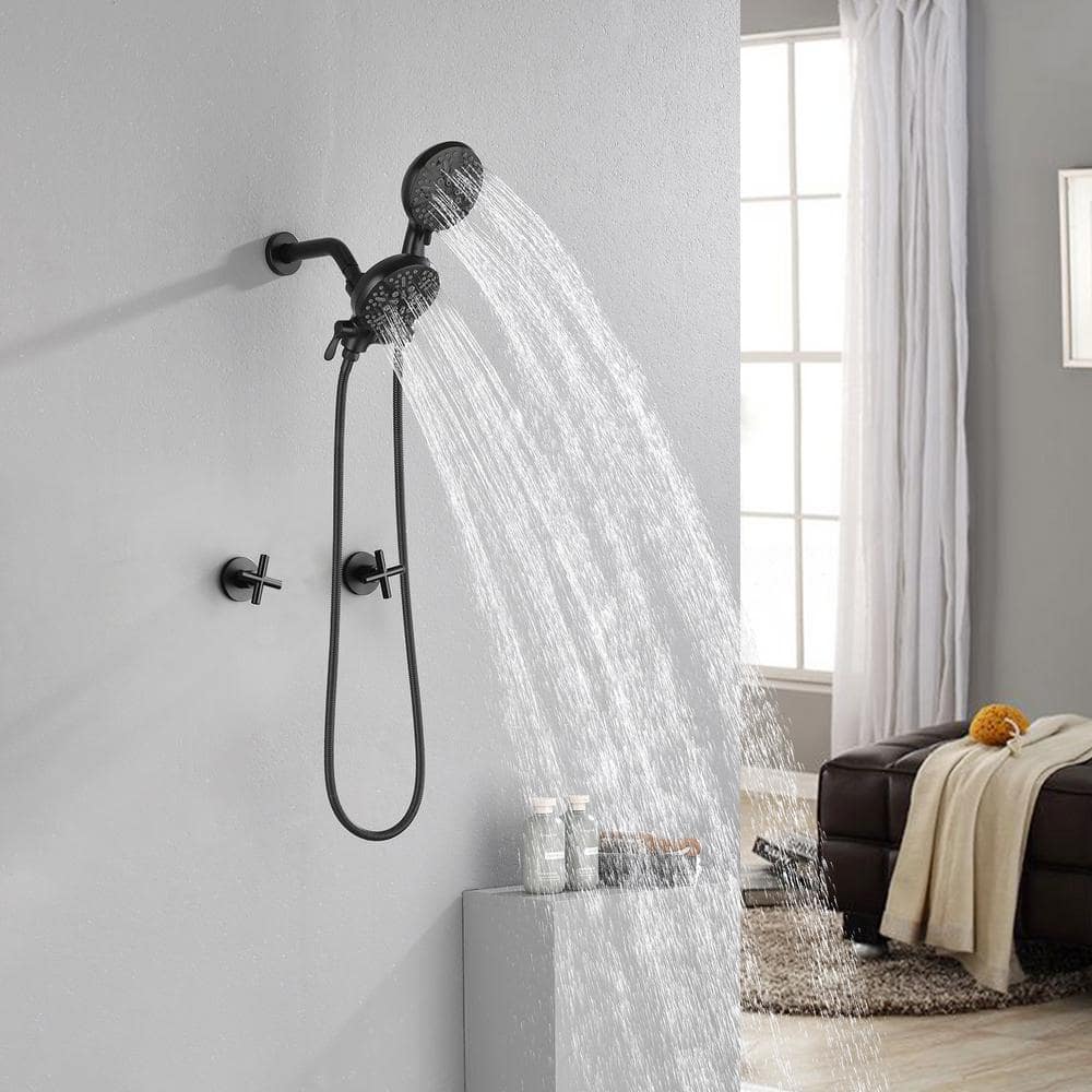 Matte Black Wall Mounted Dual Shower Head System with Handheld