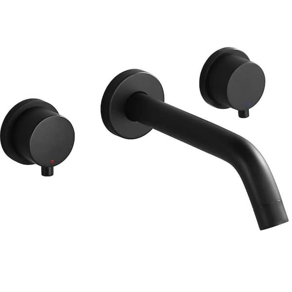 Double Handle Wall Mounted Bathroom Faucet with Modern 3-Hole Brass Bathroom Sink Taps in Matte Black