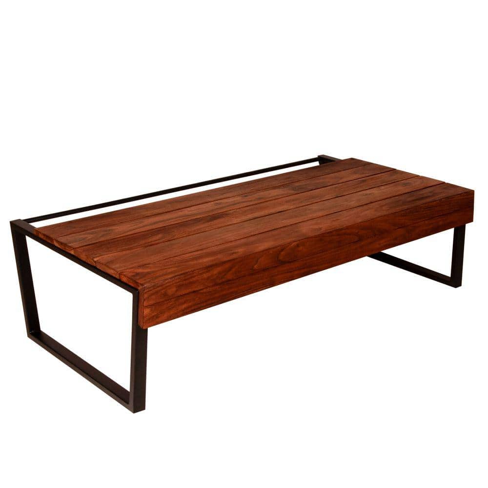 Oak Brown and Black Metal Industrial Lift-Top Coffee Table