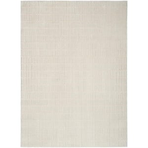 Cozy Modern Ivory Grey 8 ft. x 10 ft. Linear Contemporary Area Rug