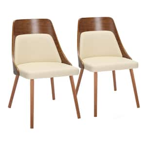 Anabelle Cream Faux Leather and Walnut Wood Side Chair (Set of 2)