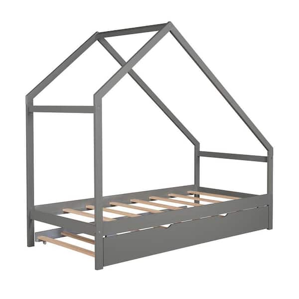 wetiny Gray Wood Frame Twin Platform Bed