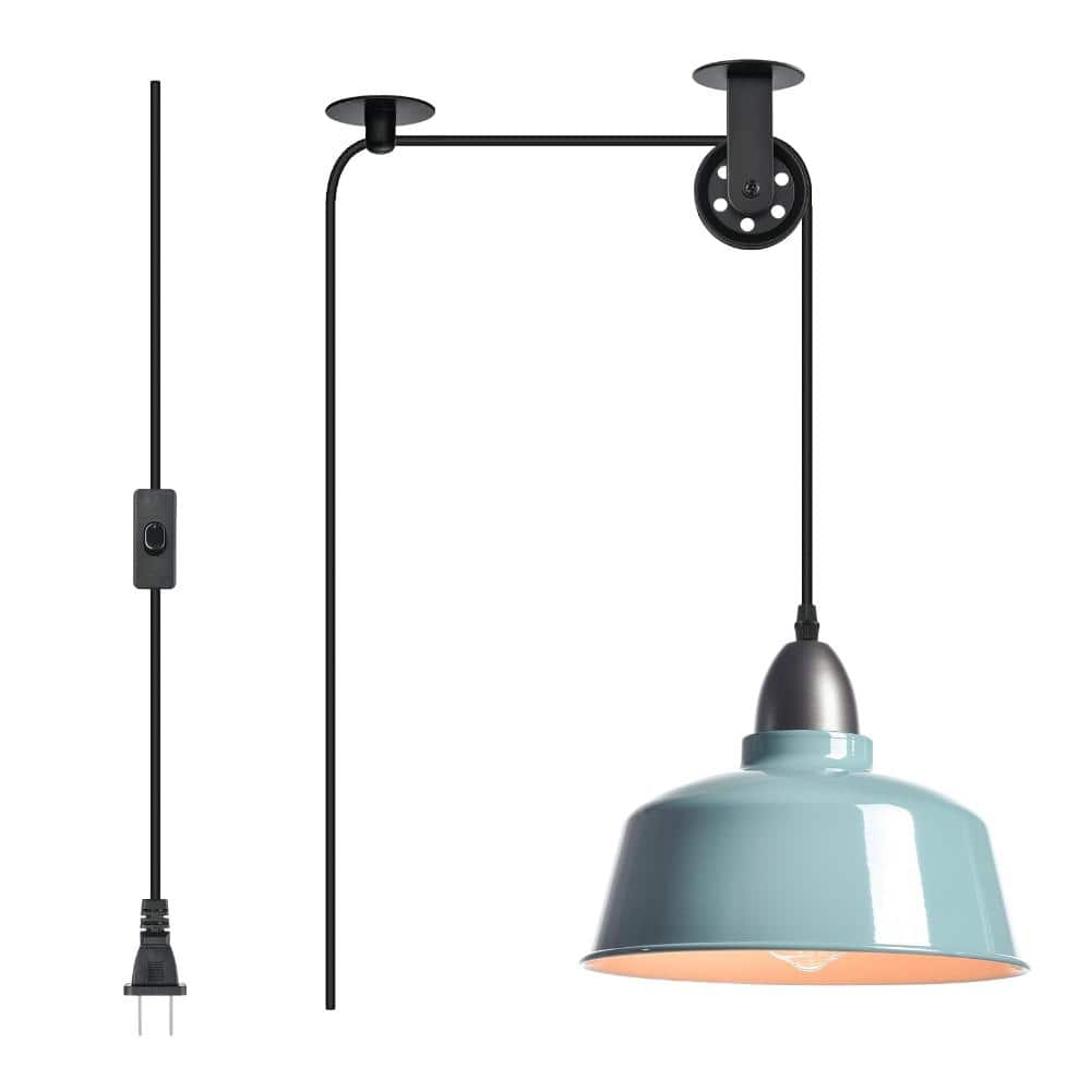 Blue Farmhouse Plug In 9.8 in. 1-Light Dimmable Outdoor Pendant Light Fixture with Metal Shade price history on PriceWatchPro