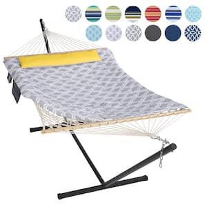 10 ft. x 12 ft. Quilted Rope Hammock and 12 ft. Steel Stand with Detachable Pillow, Gray Drops