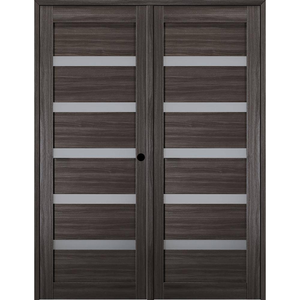 Gray Oak and Frosted Glass 48" Prehung French Door